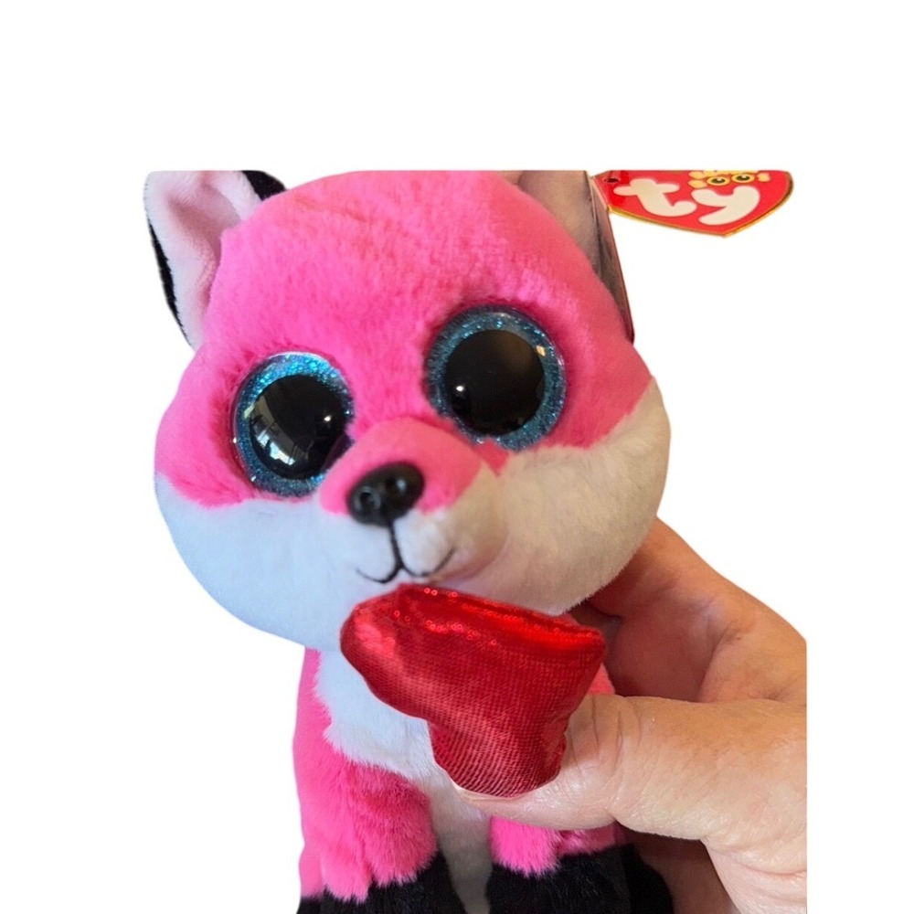 Ty Beanie Babies Parfait Fox Plush Toy‎ NWT Sparkle Eyes Valentine Heart